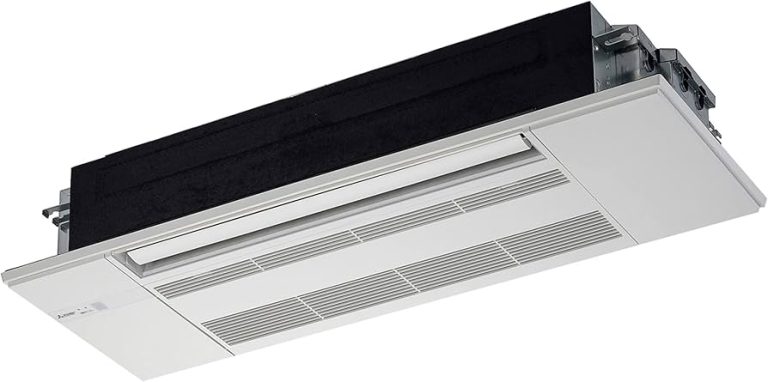 Ceiling cassette mini-split indoor unit with a sleek design.